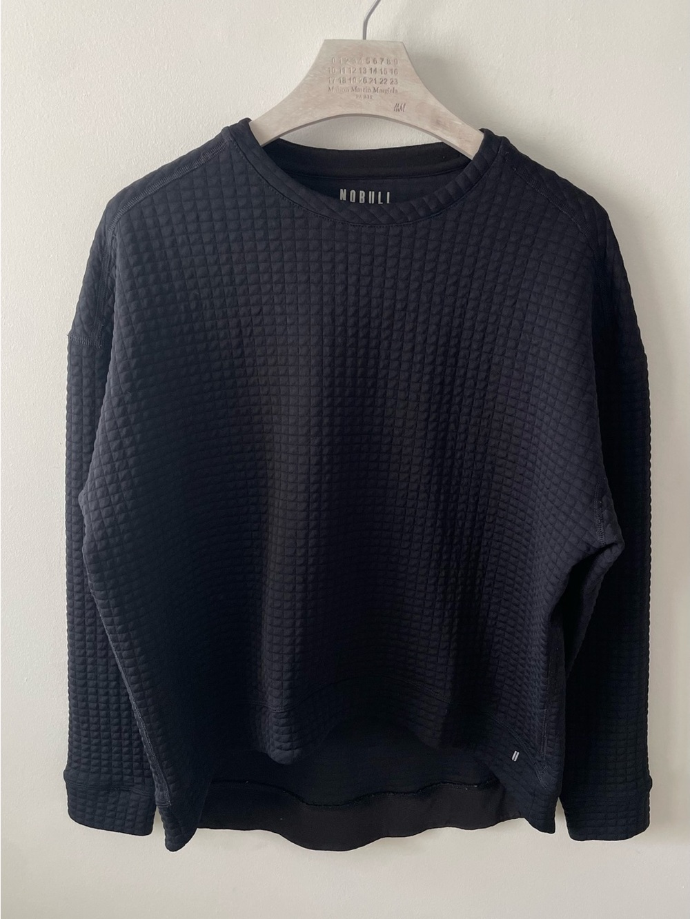 NOBULL Mens Large Waffle Knit Thermal Long Sleeve Crew Neck Shirt Black Quilted